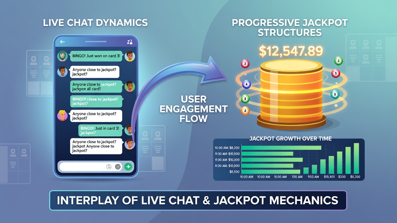 Players interacting via live chat in a mobile bingo game while tracking a rising progressive jackpot total